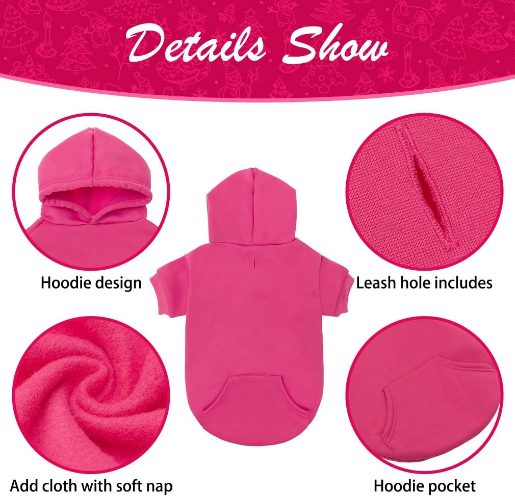 KOOLTAIL Basic Dog Hoodie - Soft & Warm Dog Hoodie Sweater with Leash Hole and Pocket, Dog Winter Coat, Cold Weather Clothes Sweatshirt for Small Medium Large Dogs Puppy Cat Boys Girls Deep Pink M