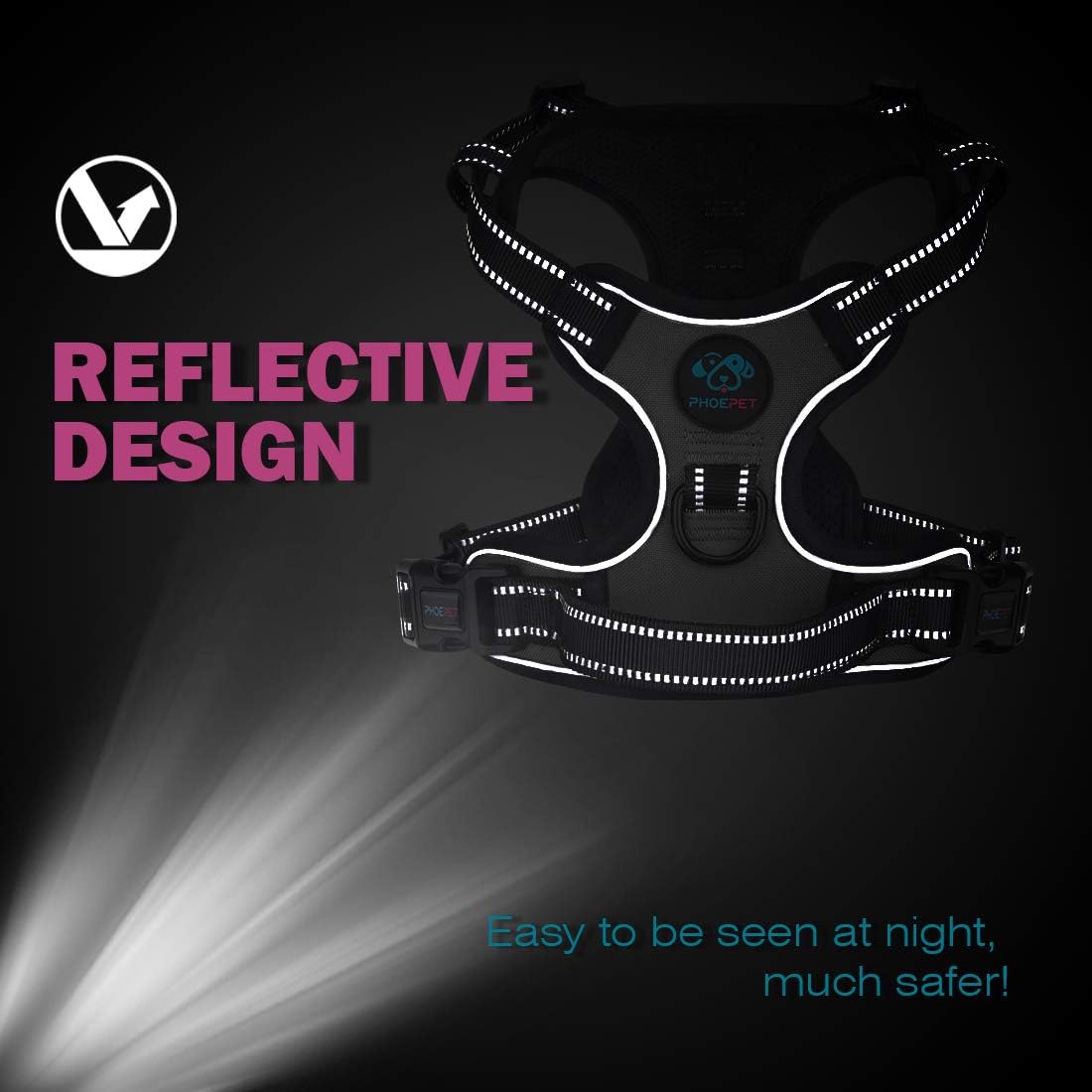 PHOEPET No Pull Dog Harnesses for Small Puppies Reflective Adjustable Front Clip Vest with 2 Metal Leash Attachment Hooks Soft Handle(XS, Pink)