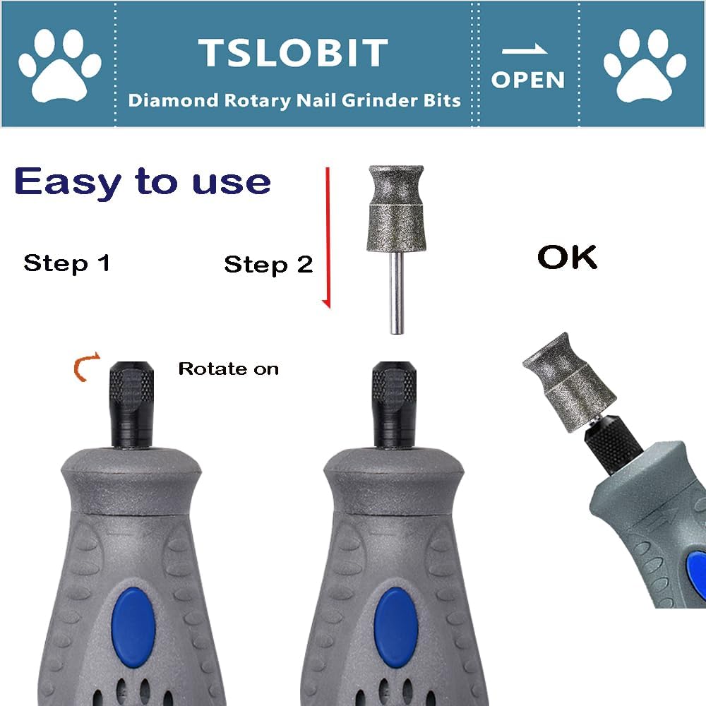 Diamond Dremel Dog Nail Grinder Attachment,1/8'' Pet Nail Grinder Wheel for Dremel Dog Nail Grinder, Diamond Rotory Bit for Dogs&Pets Nail Care,2-Pack（Large A&D）