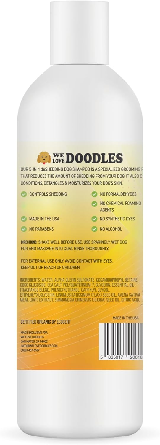 Dog Deshedding Shampoo | Made in USA | Eco-Friendly Ingredients | Shampoo for Shedding & Long Haired Dogs, Safe for Sensitive Skin & Allergies | 16 OZ [We Love Doodles]