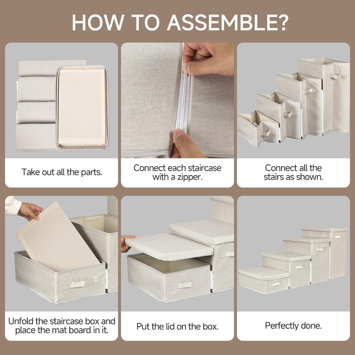 Dog Stairs with Storage, 4-Step Folding Pet Steps for Small Dogs and Cats, Pet Steps Storage with Zip, Pet Stairs for High Bed, Couch and Car Ramp (Beige, 4 Steps no Condo)