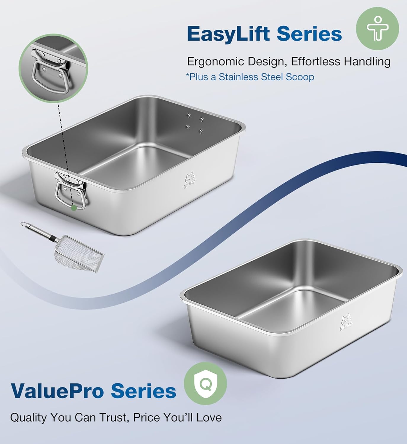 Stainless Steel Litter Box, Large Metal Cat Litter Box with High Sided for Big and Small Cats, Kitty Litter Boxes, Non-Stick, Easy to Clean, Odor-Free, Small Cat Toilet