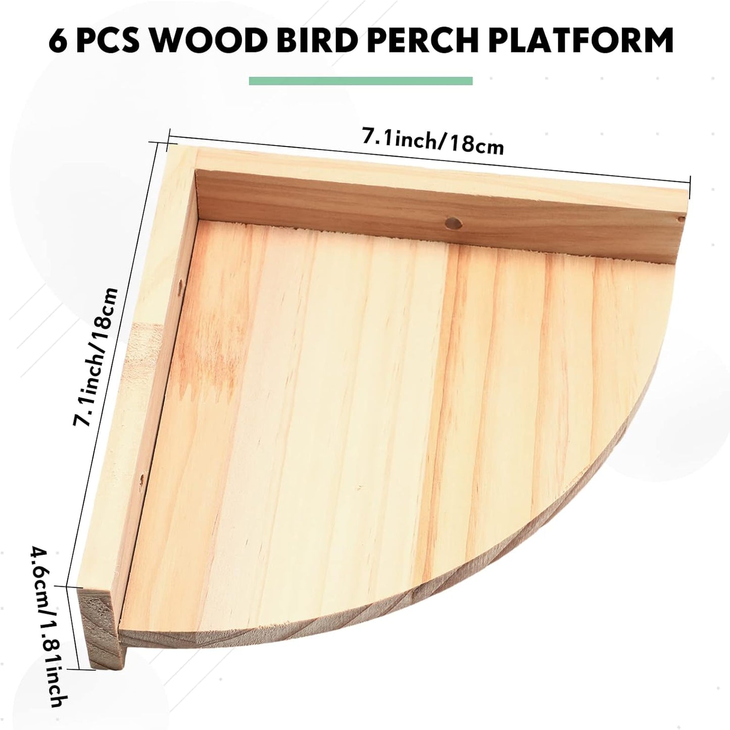 Wettarn 6 Pcs Bird Perch Platform Bird Corner Parrot Perch Corner Wooden Stand Sector Playground Cage Accessories Shelf for Parakeet Conure Cockatiel Budgie Gerbil Rat(7.1 x 7.1 Inch)