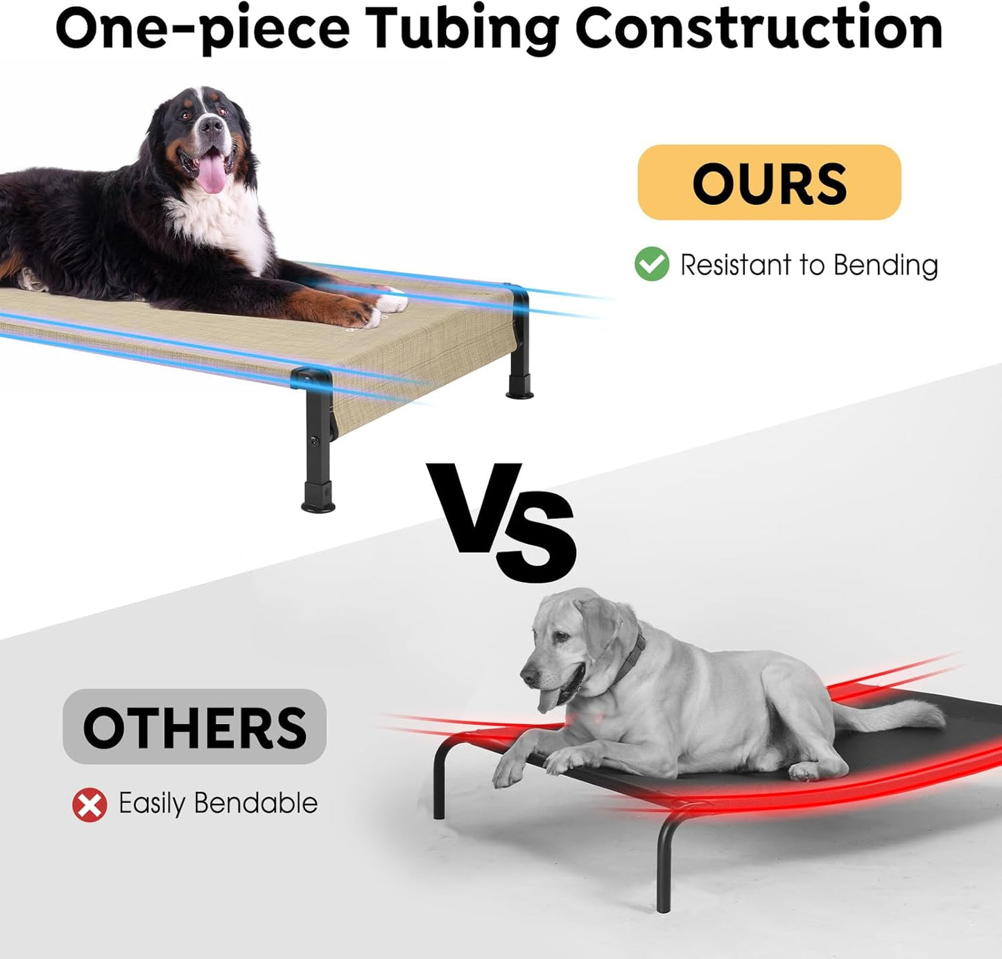 Veehoo Cooling Outdoor Dog Bed, Heavy Duty Elevated Pet Bed with Washable & Breathable Teslin Mesh, Non-Slip Silicon Feet, Dog Cot Bed with Support Hem, 35" x 22", Beige Coffee, CWC2433