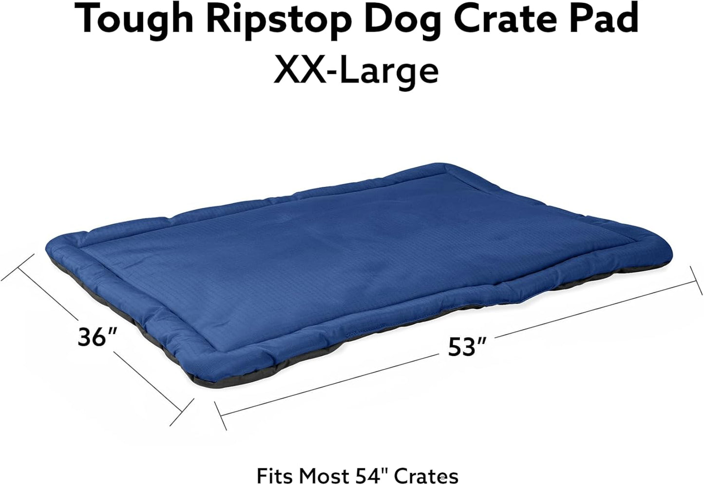 K9 Ballistics Tough Ripstop Dog Crate Pad - Durable & Machine Washable with Non-Skid Bottom and 120-Day Warranty, Fits 54" Wire Crates - XX-Large, Blue Quartz