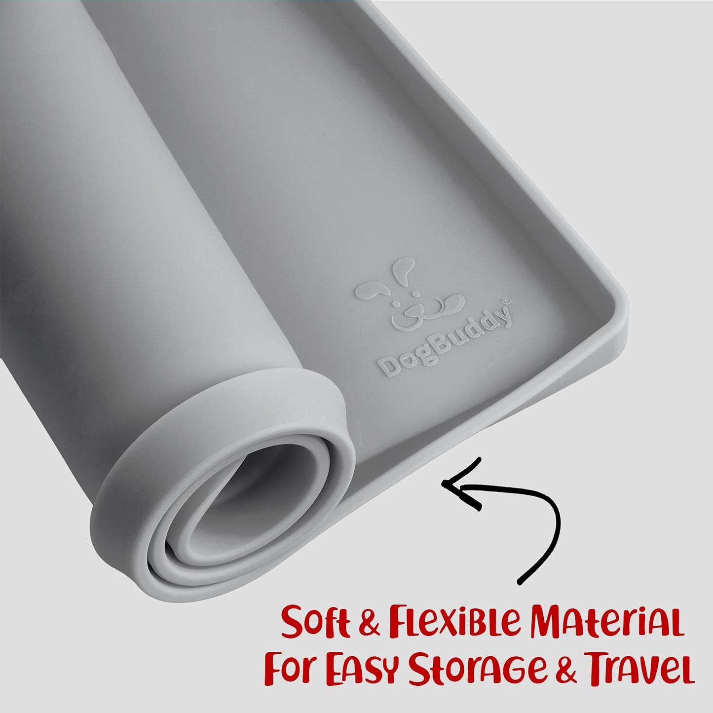 DogBuddy Dog Food Mat – Waterproof Dog Bowl Mat for Food and Water, Silicone Pet Feeding Mats for Floors, Non-Slip Placemat with High Edges for Dogs Bowls, Puppy Essentials (M: 21” x 14”, Mist)