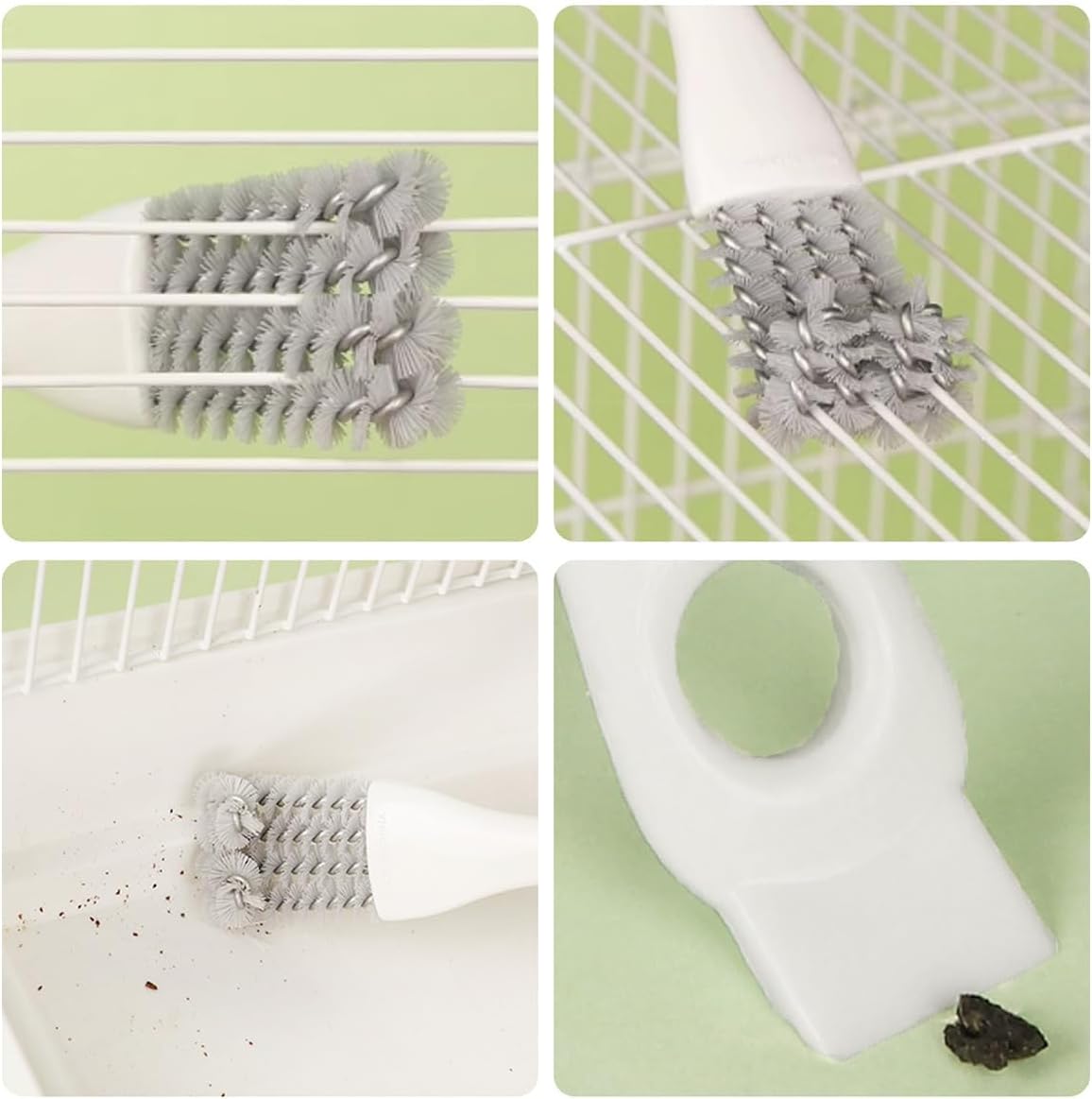 MANON ROSA 2-in-1 Bird Cage Cleaner Brush & Scoop with Long Handle and Curved Brush Head - for Parrot Perch, Kennel Cage Cleaning, Bird Cage Accessories Maintenance