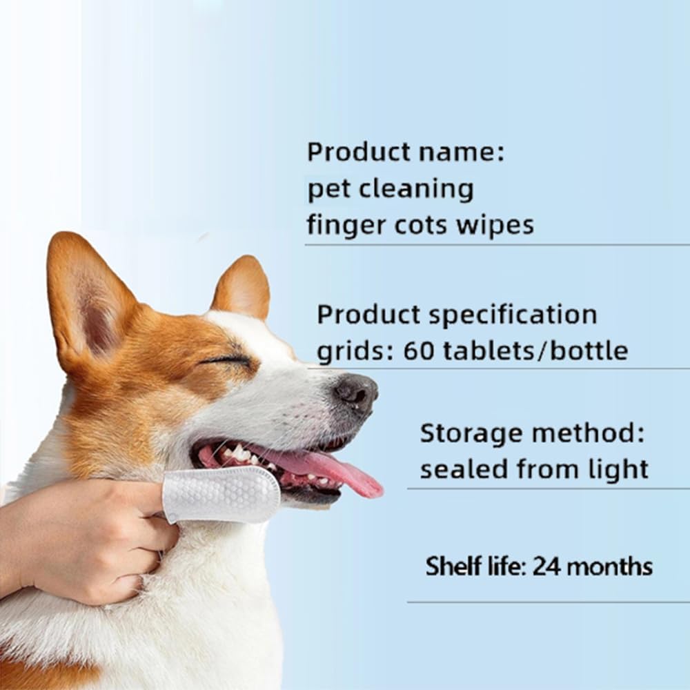 Pet Teeth Cleaning Finger Wet Wipes for Dogs and Cats Easy Oral Care Ear Eye Soft Disposable Wipe Dog Cat Toothbrush Cleaner Safe Non-Irritating Grooming Kit Care 60 Counts