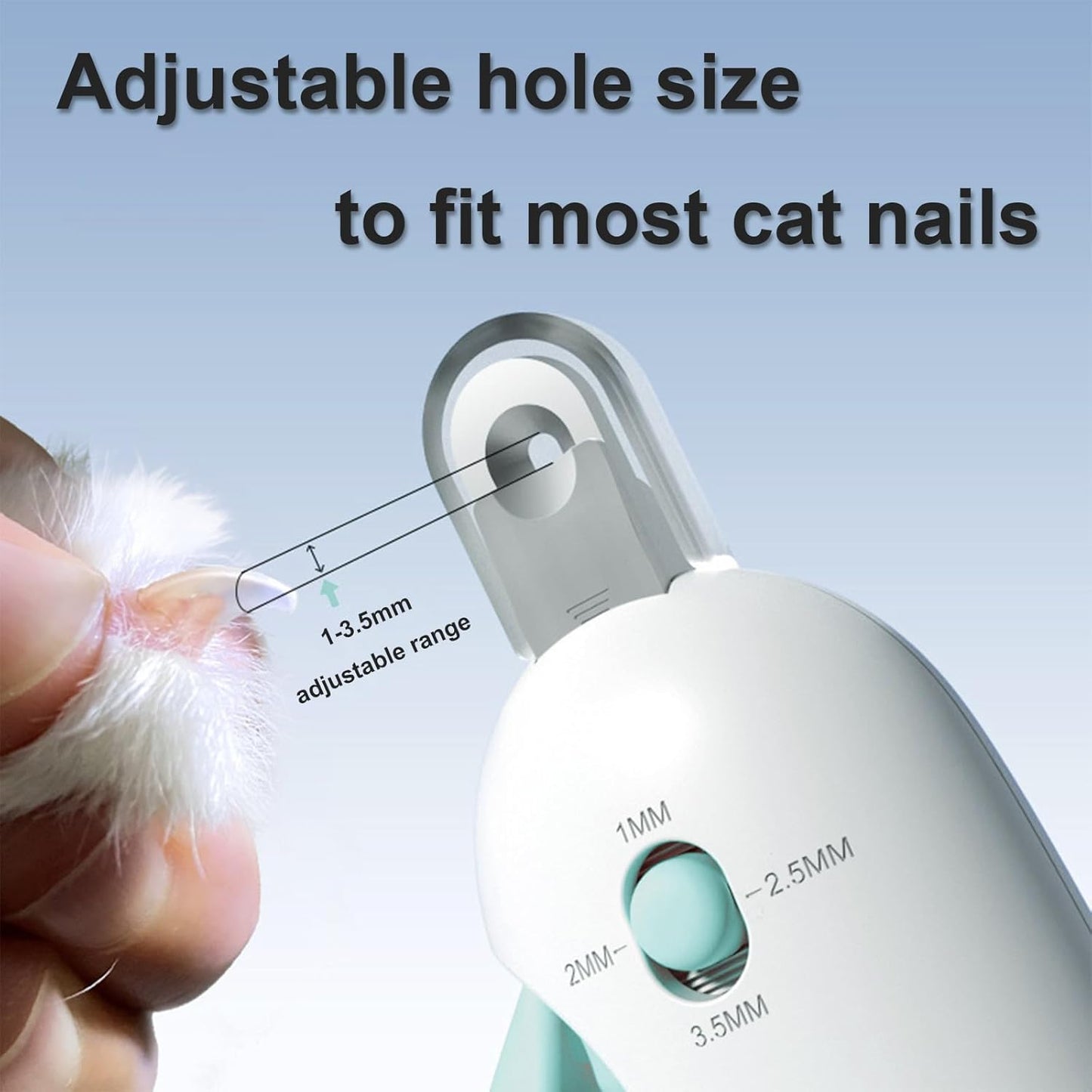Pett Nail Clipper for Cats - Gentle Round-Hole Trimmer with Dust Storage | Adjustable Size & Hidden Nail File | Pet Grooming Tool for Safe & Loving Care (Blue)