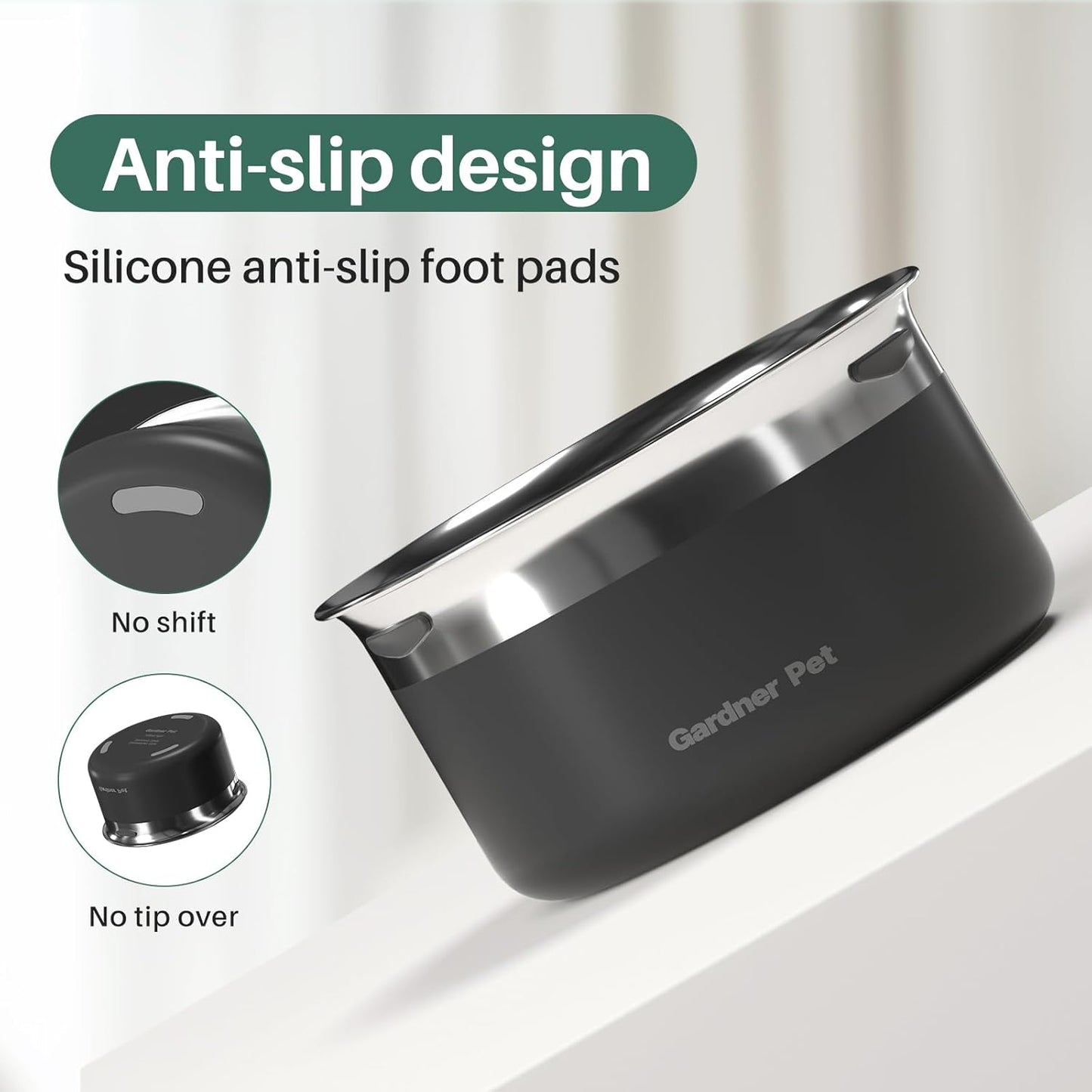 Gardner Pet Dog Bowls 1 Gallon (3.85L) Stainless Steel No Spill Dog Water Bowl, Slow Water Feeder Metal Bowls, Spill Proof Water Dispenser for Large Dogs, Promotes Healthy Hydration(Black)