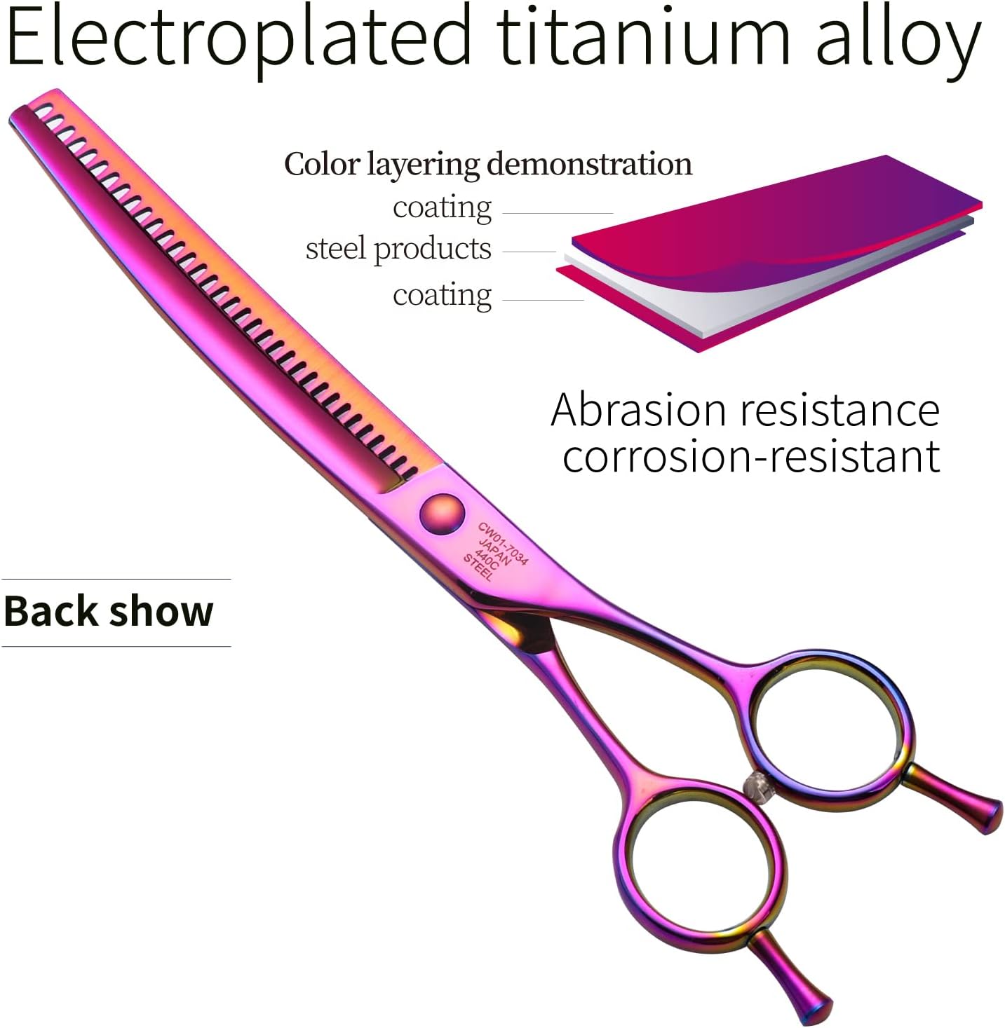 Fenice Peak Professional Dog Grooming Scissors Pet Curved Chunker Shears 7.0'' Extremely Sharp Blades 440C Steel Thinning Scissors Durable Smooth Motion & Fine Cut for Dogs and Cats (Multicolored)