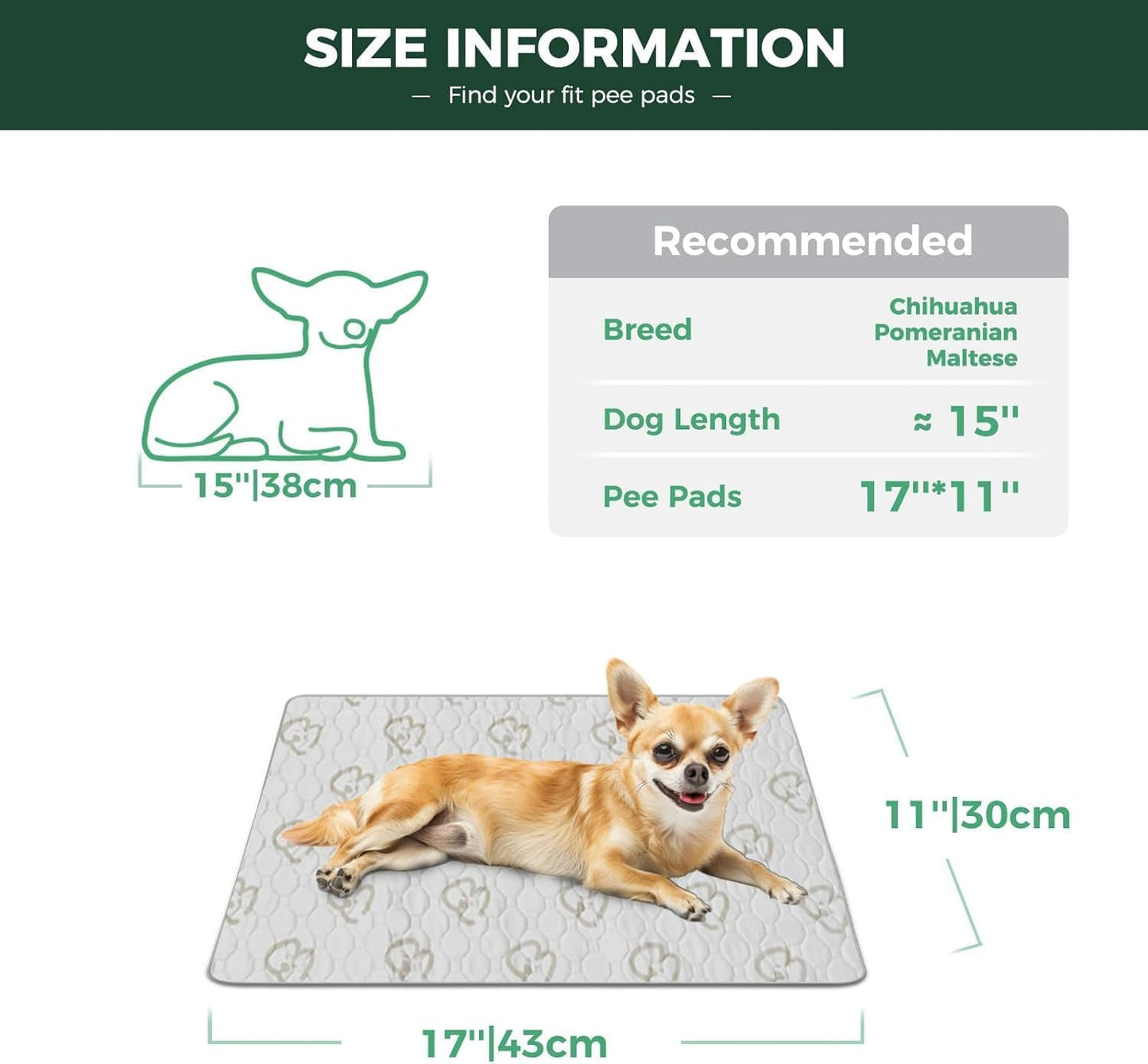 FXW Washable Pee Pads for Dogs, Puppy Pads with Super Absorbent, Specifically Designed for 18inch Cages, 17" × 11" Rectangle, Khaki, 4 Packs