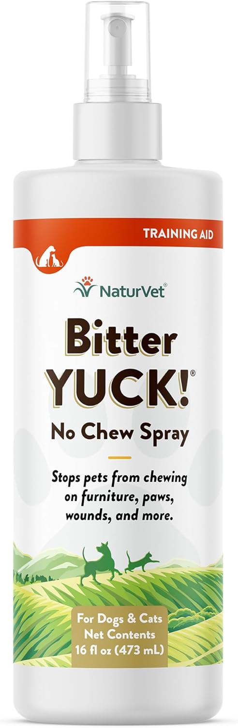NaturVet Bitter Yuck! No Chew Spray for Dogs, Cats, and Horses Pet Training Spray, Liquid, Made in The USA, 16 Ounce