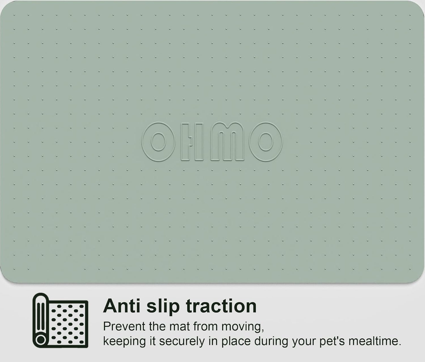 OHMO Dog Food Mat, Silicone Waterproof Cat Food Mat, Non-Skid Spill Proof Pet Feeding Mat for Food and Water, Easy to Clean Dog Placemat(Sage Green, 18.9" x 11.8")