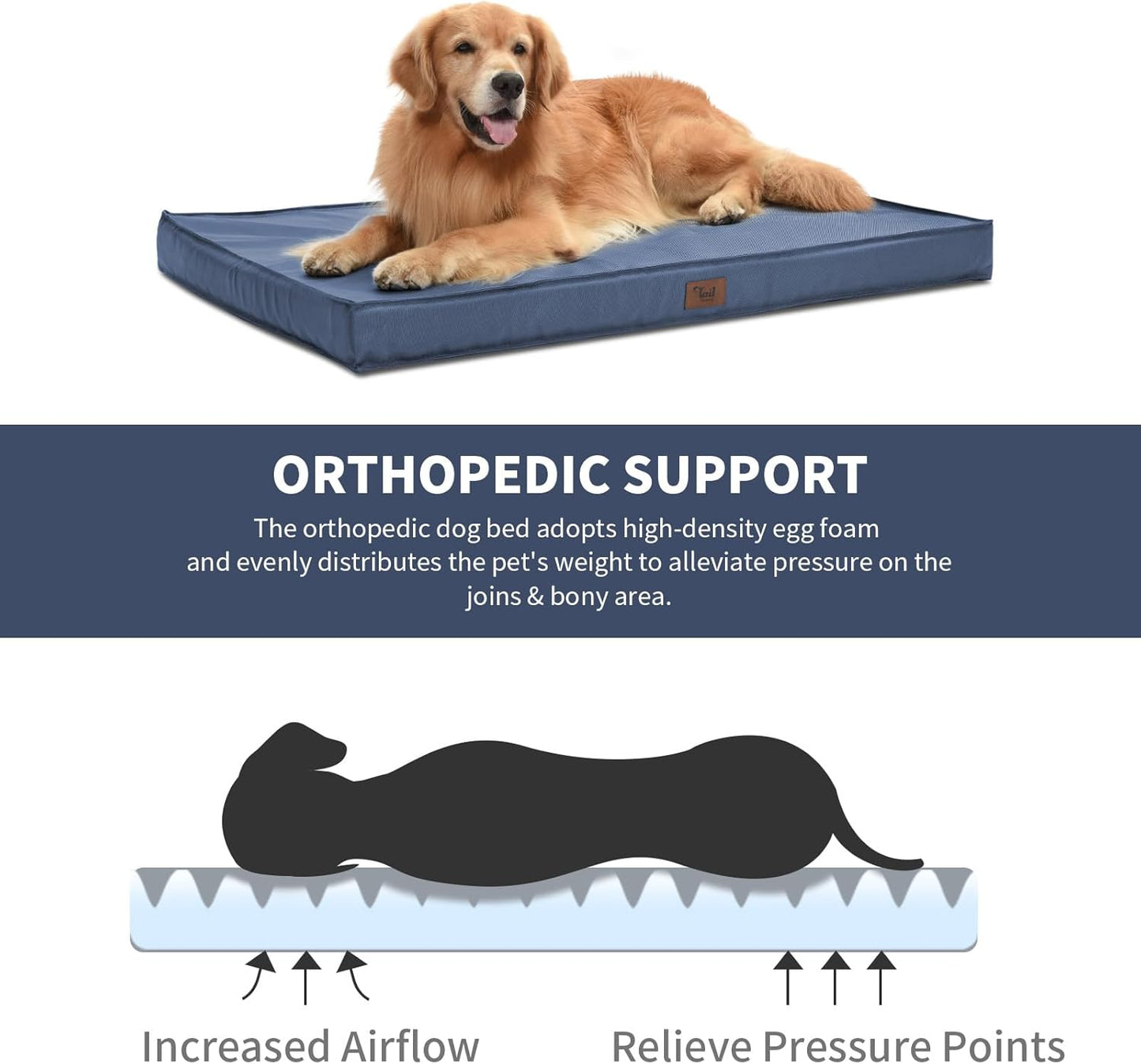 Outdoor Dog Bed for Small Dogs, Waterproof Dog Crate Bed for Small Dogs, Orthopedic Egg Crate Foam Puppy Beds with Washable and Removable Oxford Cover, Navy