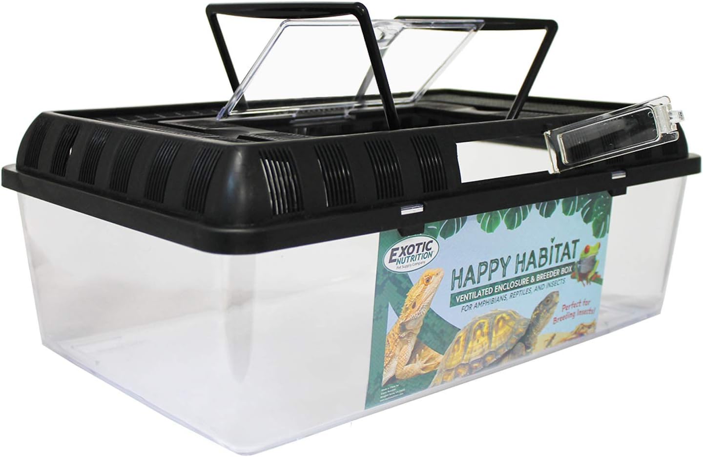 Happy Habitat (Large) - Ventilated Enclosure & Breeder Box - for Live Feeder Insects, Reptiles, Amphibians & Other Small Pets - Durable Plastic Portable Terrarium