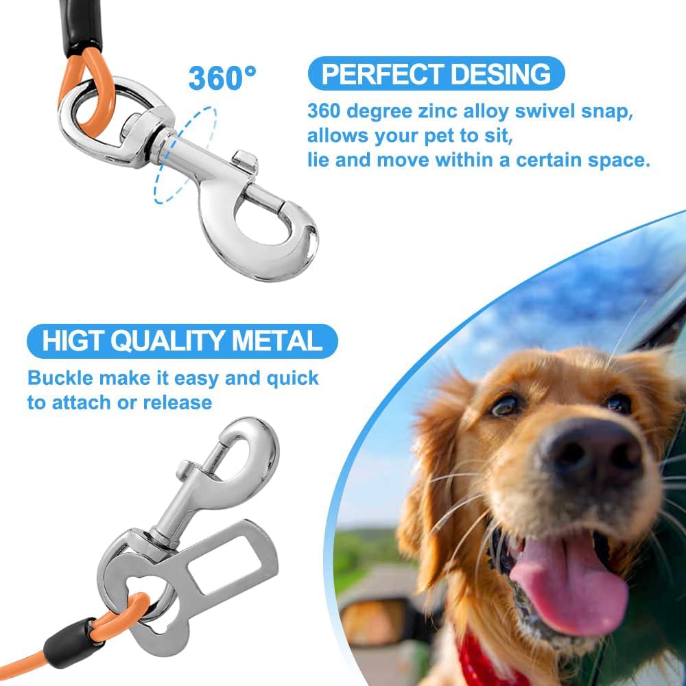 Dog Seat Belt Harness for Car,Dog Seatbelt of Coated Wire Leash Safety Restraint,No Chew Tether Cable Vehicle,Double Clips & Latch(Orange, 24 inch/60 CM)