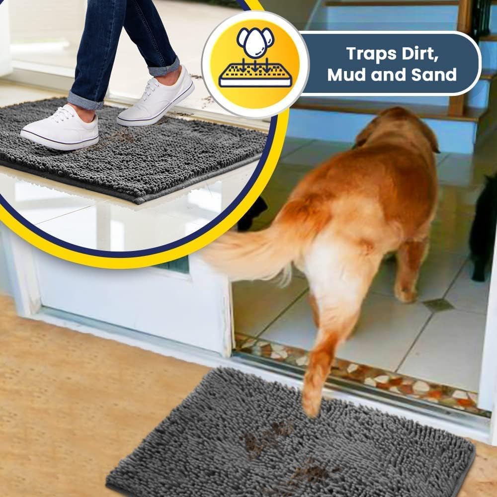Muddy Mat® AS-SEEN-ON-TV Highly Absorbent Microfiber Door Mat and Pet Rug, Non Slip Thick Washable Area and Bath Mat Soft Chenille for Kitchen Bathroom Bedroom Indoor and Outdoor - Grey XXXL 72"X48"