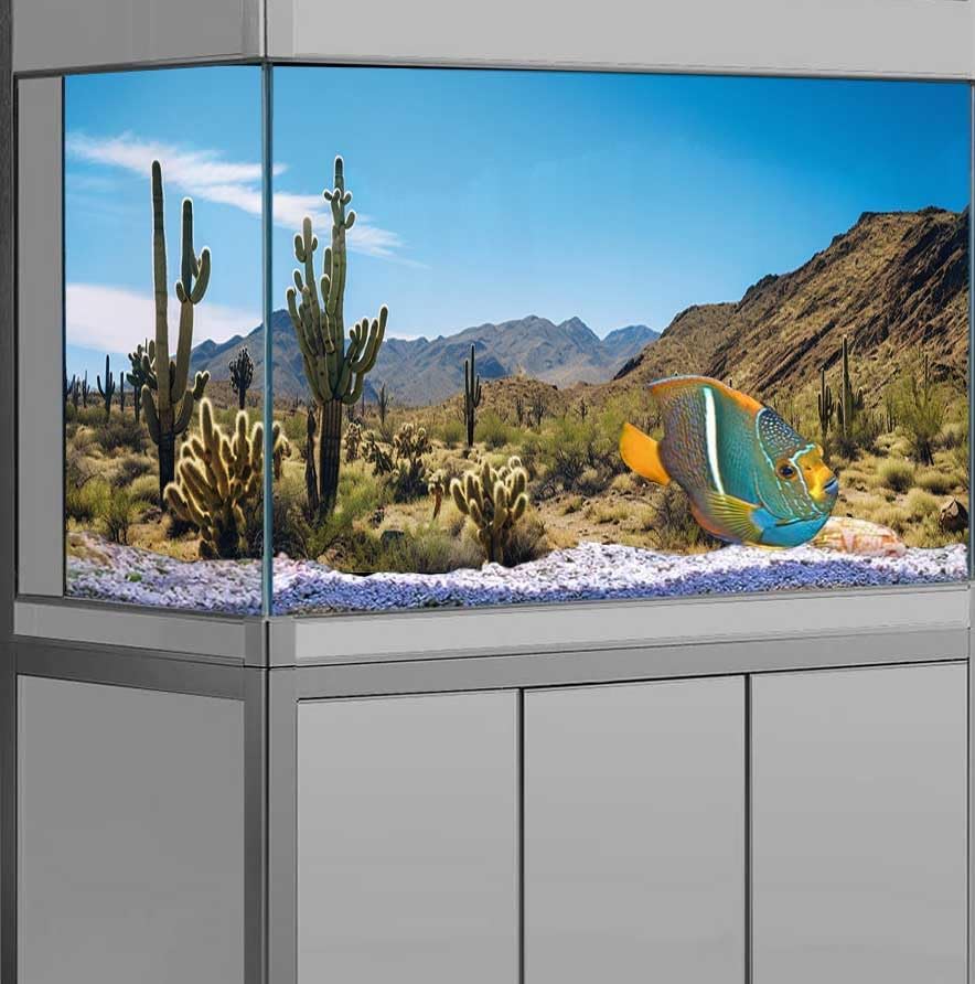 Reptile Habitat Background, Retro Desert Oasis Cactus Terrarium Background 72X24 in Background with 8 EVA Double-Sided Tape
