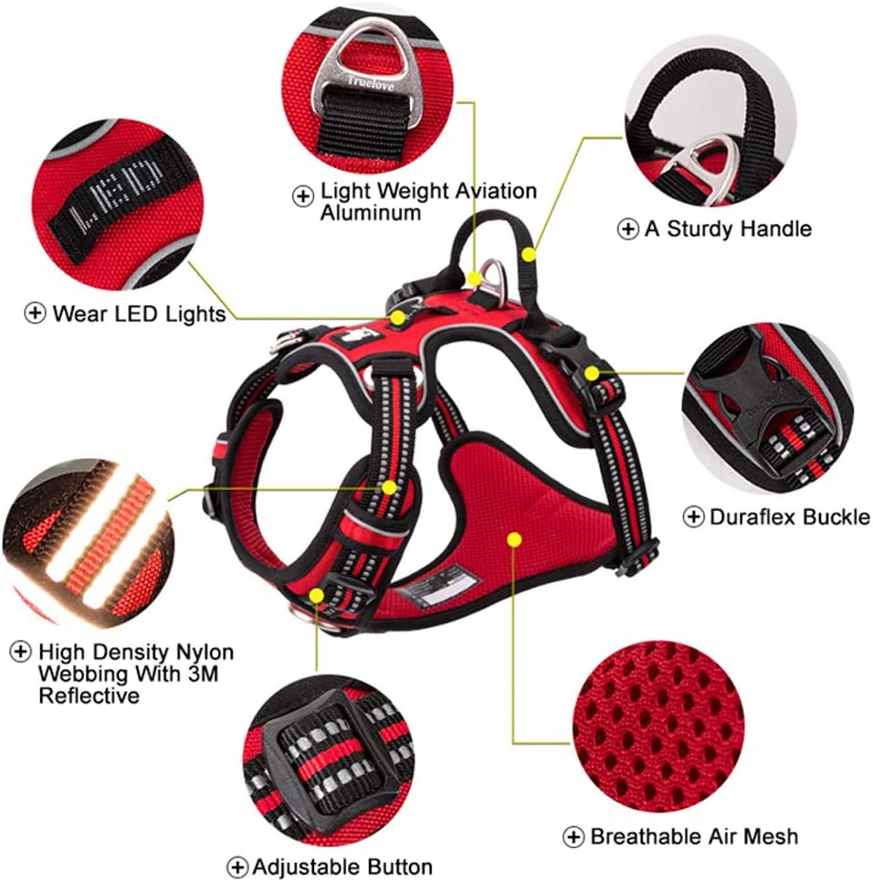 TRUE LOVE Dog Harness No Pull Nylon Reflective Pet Harness Adjustable Comfortable Control Step-in Brilliant Colors Truelove TLH56512 Red