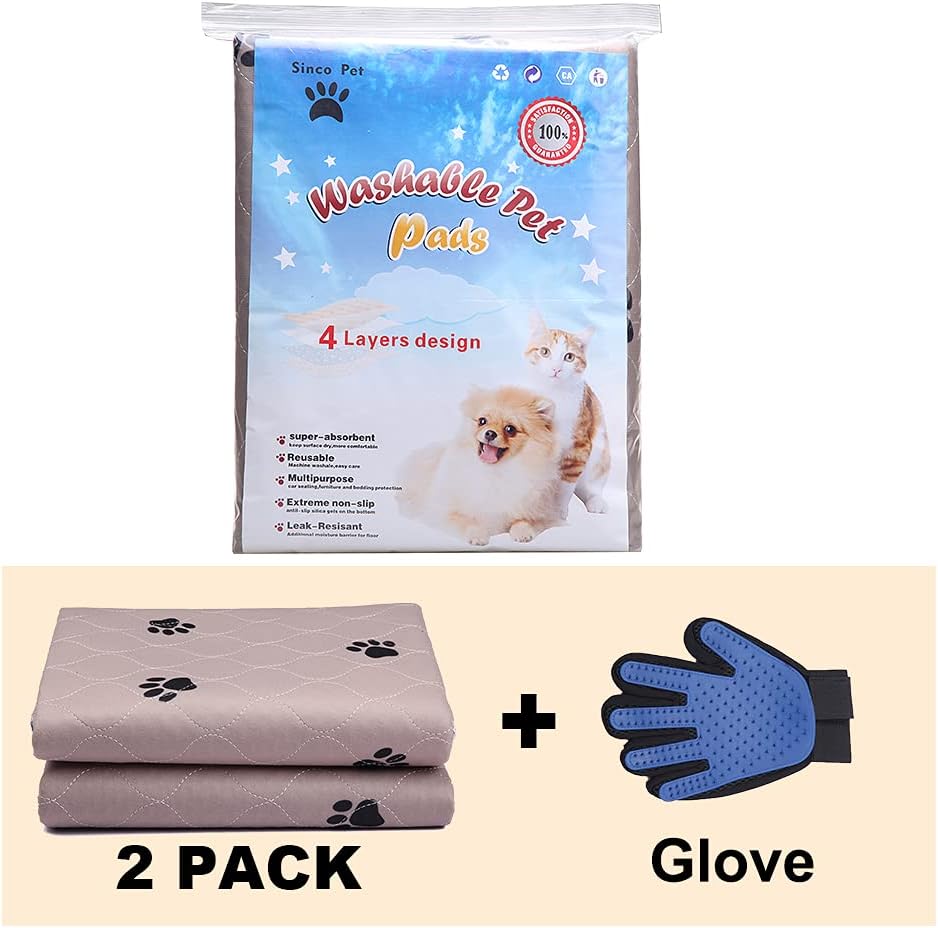 Washable Dog Pee Pads with Puppy Grooming Gloves,Puppy Pads,Reusable Pet Training Pads,Waterproof Pet Pads for Dog Bed Mat,Super Absorbing Whelping Pads