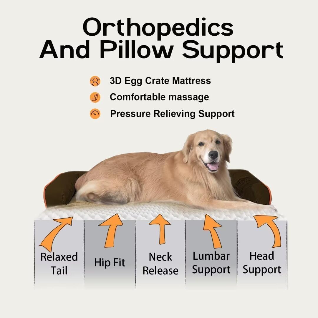 Large Dog Bed Orthopedic Washable: Extra Brown XL XLarge Big Dog Bed with Washable Bolster & Memory Foam Couch Sofa - Waterproof with Removable Cover