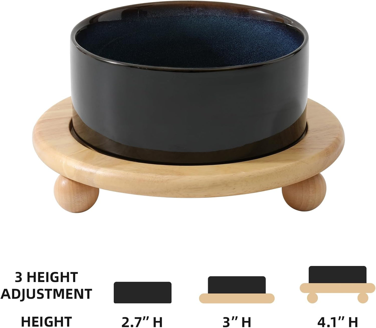 Ceramic Elevated Dog Food and Water Bowl, Kitty Bowl, Raised Dog Dish, Pet Feeder (6inch, 1 x Starry Sky + Stand)