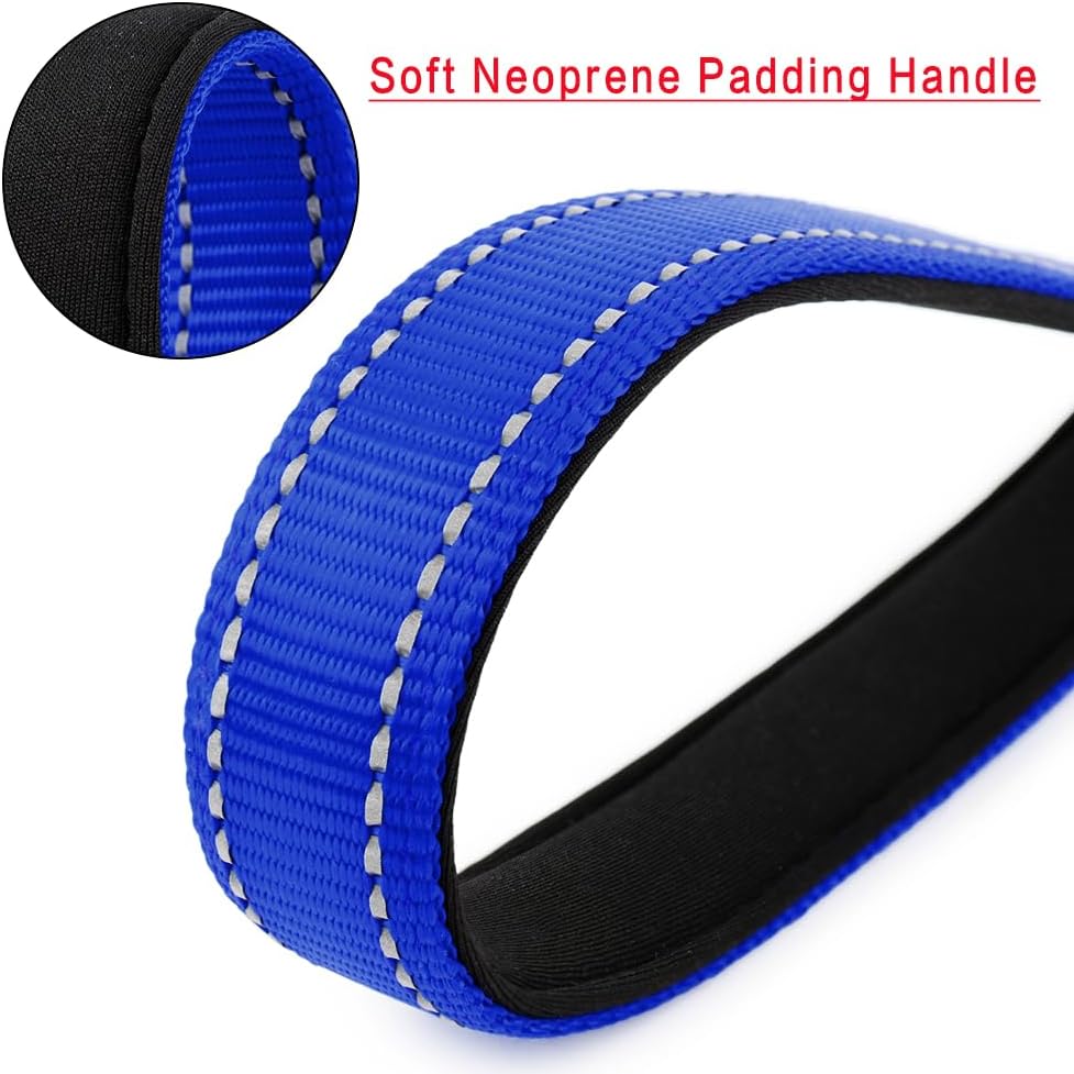 PLUTUS PET Short Dog Leash, Reflective Nylon Padded Handle, Strong Traffic Leash with Carabiner Clip, Perfect for Large or Medium Dogs (10”，Royal Blue)