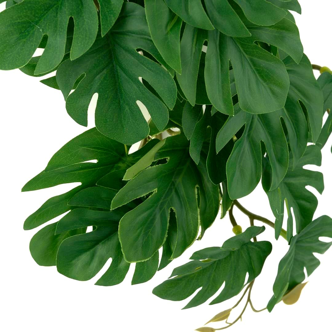 Reptile Plants for Terrarium, Amphibian Habitat Decor Artificial Hanging Plants with Suction Cup - Fake Monstera