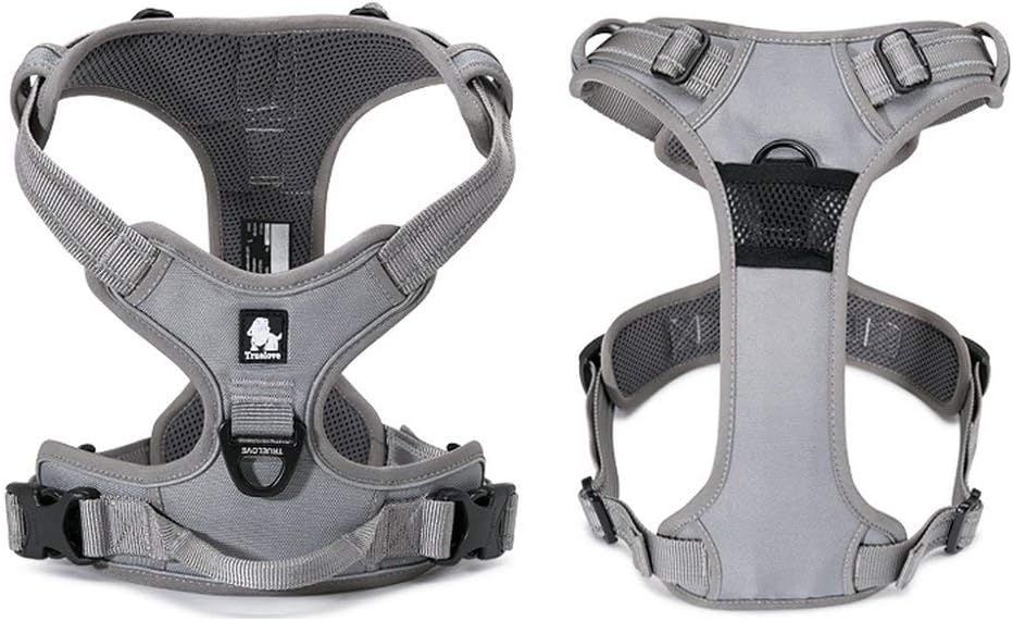 TRUE LOVE Adjustable No-Pull Dog Harness Reflective Pup Vest Harnesses Comfortable Control Brilliant Colors Truelove TLH5651(Gray,M)