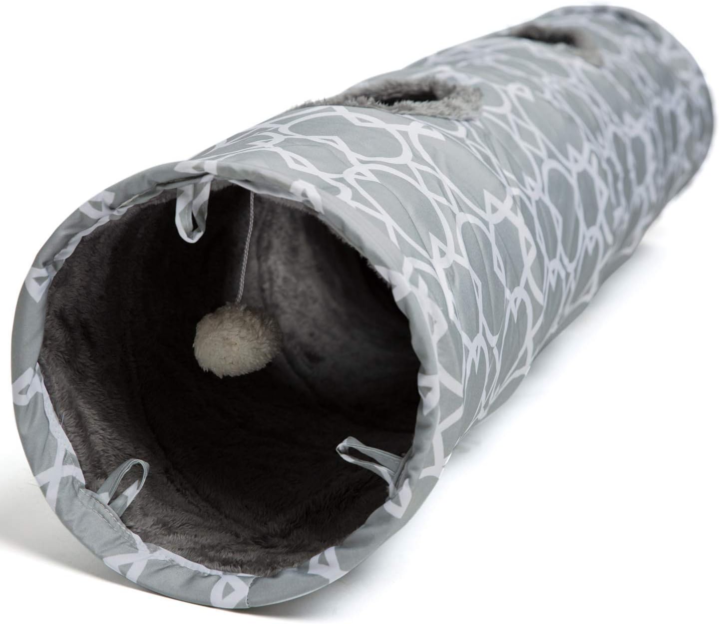 LUCKITTY Geometric Straight Cat Tunnel with Plush Inside,Cats Toys Collapsible Tunnel Tube with Balls, for Rabbits, Kittens, Ferrets,Puppy, Diameter 9.8 Inch