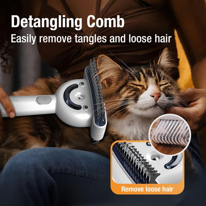 Multifunctional Pet Comb with Spray - 360° Steel Pin Comb and Detangling Knife, Pet Hair Removal Grooming Tool, Anti-static, Waterproof, Rechargeable - Suitable for Long-haired or Curly-haired Pets