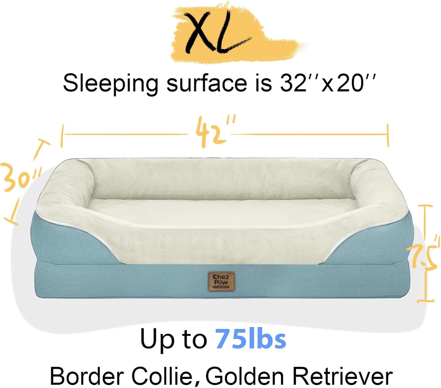 Washable Orthopedic Large Dog Bed - Removable Orthopedic Foam Dog Beds with Bolsters Waterproof Large Dogs Bed and Non-Slip Bottom Extra Large Dogs Beds Sofa