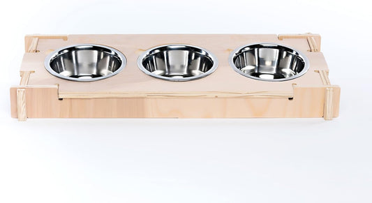 Small Pet Select - Raised Bowl Holder with Three Feeding Bowls for Rabbits, Cats, Dogs, and Other Small Animals