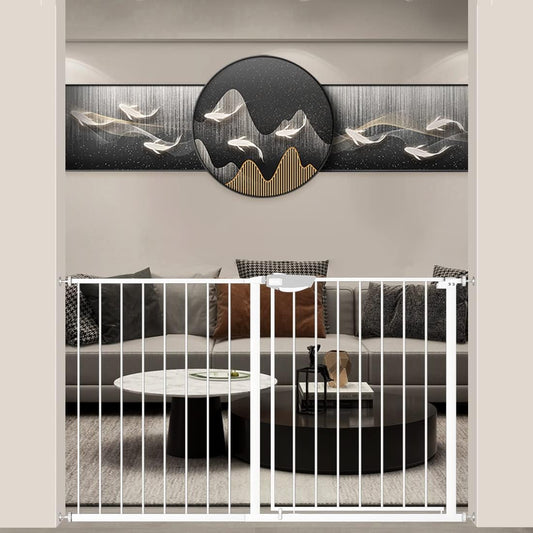 WAOWAO Triple Lock Baby Gate Extra Wide 49.21-53.14" Pressure Mounted Walk Through Swing Auto Close Safety White Metal Dog Pet Puppy for Stairs,Doorways,Kitchen
