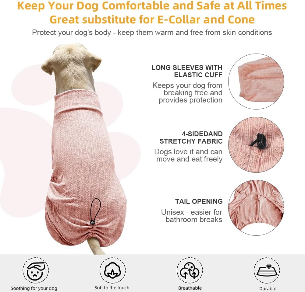 Dog Pyjamas PJS Sweater Clothing and Loungewear Suitable for Medium to Large Breeds of Dogs, Neutering Suits, Extra-Large Stretch Fabric, Four-Legged Dogs Clothes Pyjamas (Sweater Pink, 5XL)