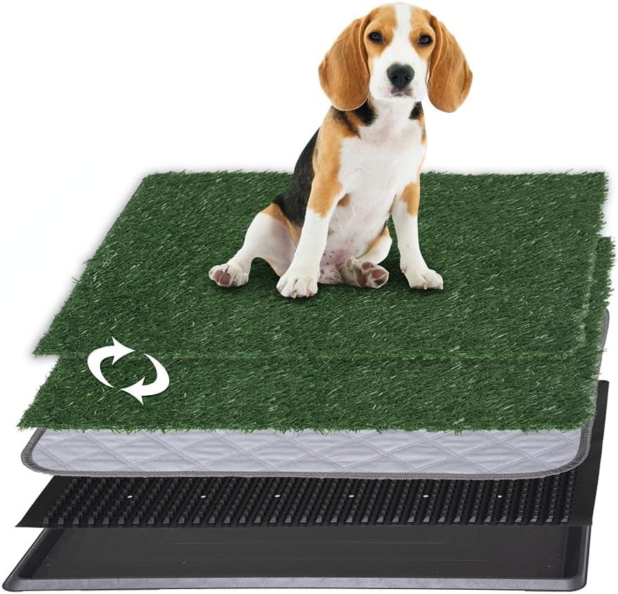 Artificial Grass Dog Grass Pad with Tray, Reusable Pet Urinal Pads for Training, 4 Layers Washable Bathroom Balcony Indoor Dog Potty (L-20×30")