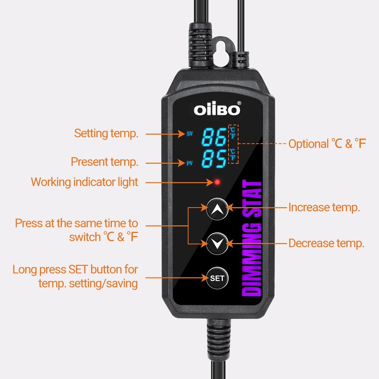 Oiibo Digital Heat Mat Thermostat, PID Reptile Heat Lamp Dimming Thermostat Heating Pad Temperature Controller for for Aquarium Reptiles and Seedling, Breeding, Hatching
