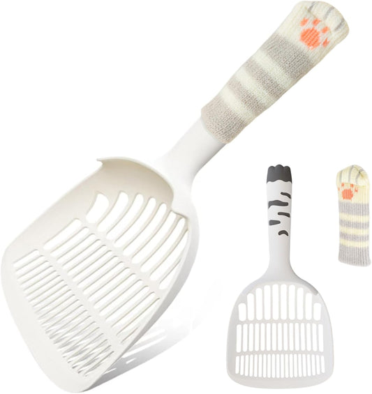 Cat Scooper for Litter Box, Cat Litter Scoop, Kitty Litter Scoop, Cat and Dog Poop Collector, Pet Litter Sifter, Cute Handle, Cat Litter Scooper with Holder for Various Litter Boxes (White)