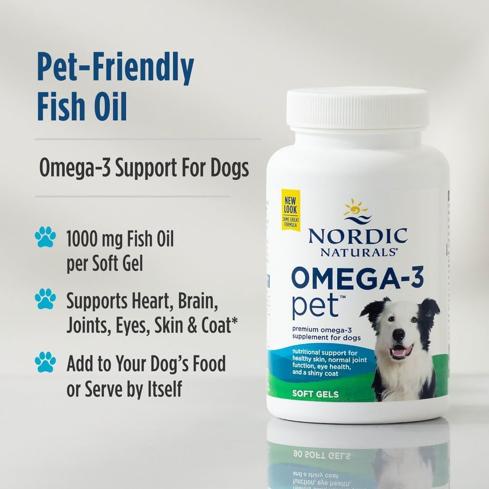 Nordic Naturals Omega-3 Pet, Unflavored - 120 Soft Gels - 330 mg Omega-3 Per Soft Gel - Fish Oil for Dogs with EPA & DHA - Promotes Heart, Skin, Coat, & Immune Health