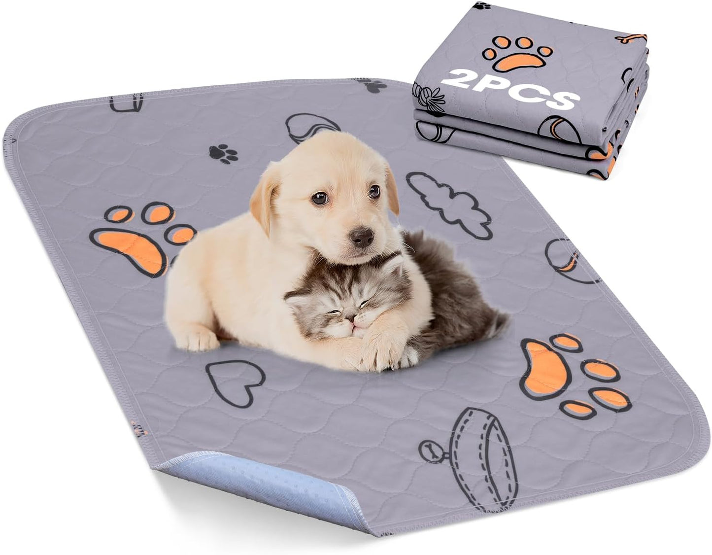 Washable Waterproof Pee Pads for Dogs - 2-Pack Small 18x24 Super Absorbent Reusable Training Pads, Non-Slip & Ideal for Puppies & Dog Playpen, Crate & Potty