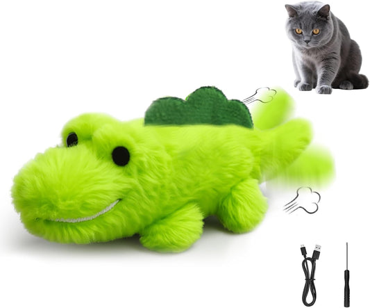 Interactive Cat Toys for Indoor Cats - Automatic Moving Cat Chase Toy for Bored Indoor Adult Cats - 360° Random Movement, Tail Wagging & Catnip Stimulation - Electric Croc(Long Plush)