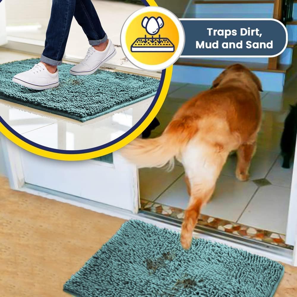 Muddy Mat® Shown on TV–Super Absorbent Microfiber Dog Door Mat for Muddy Paws, Non-Slip Washable Pet Rug, Quick Dry Chenille Entryway Carpet, Machine Washable Indoor Outdoor mat–Seafoam Green 28"x18"