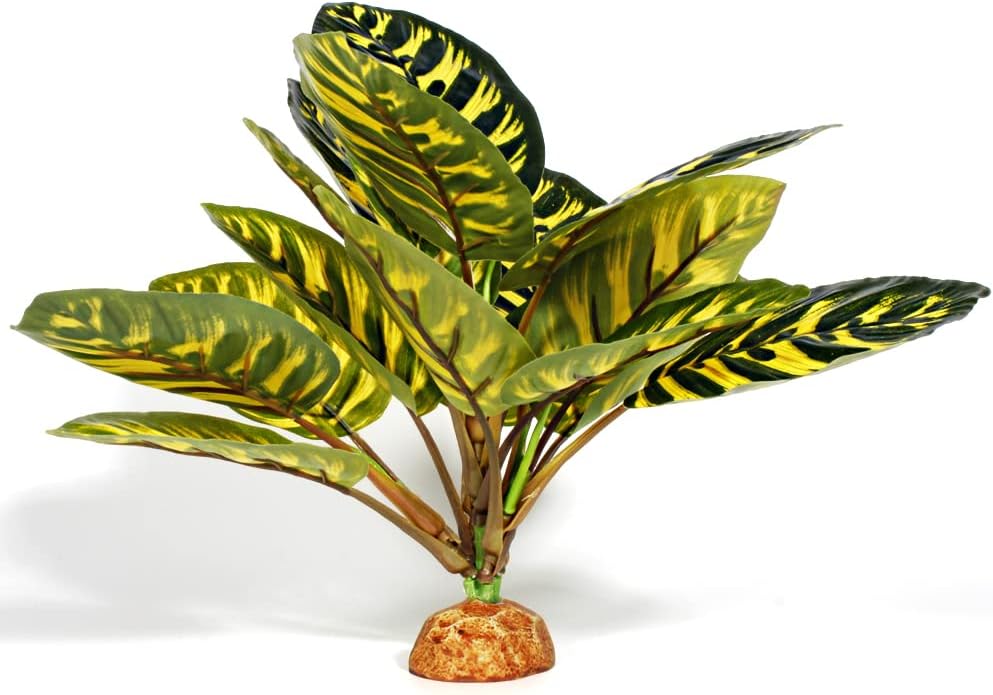 Reptile Terrarium Decor Plants, Bearded Dragon Tank Accessories fit Crested Gecko Leopard Lizard Chameleon Ball Python Snake Frog - Yellow Fake Prayer Peacock Plants
