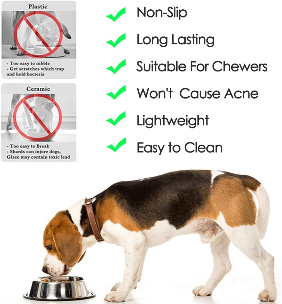 Stainless Steel Dog Bowls, 6 Cup/48oz Cat Bowl Water and Food with Rubber Base, Pet Bowls for Large Dogs and Pets, 3Pack