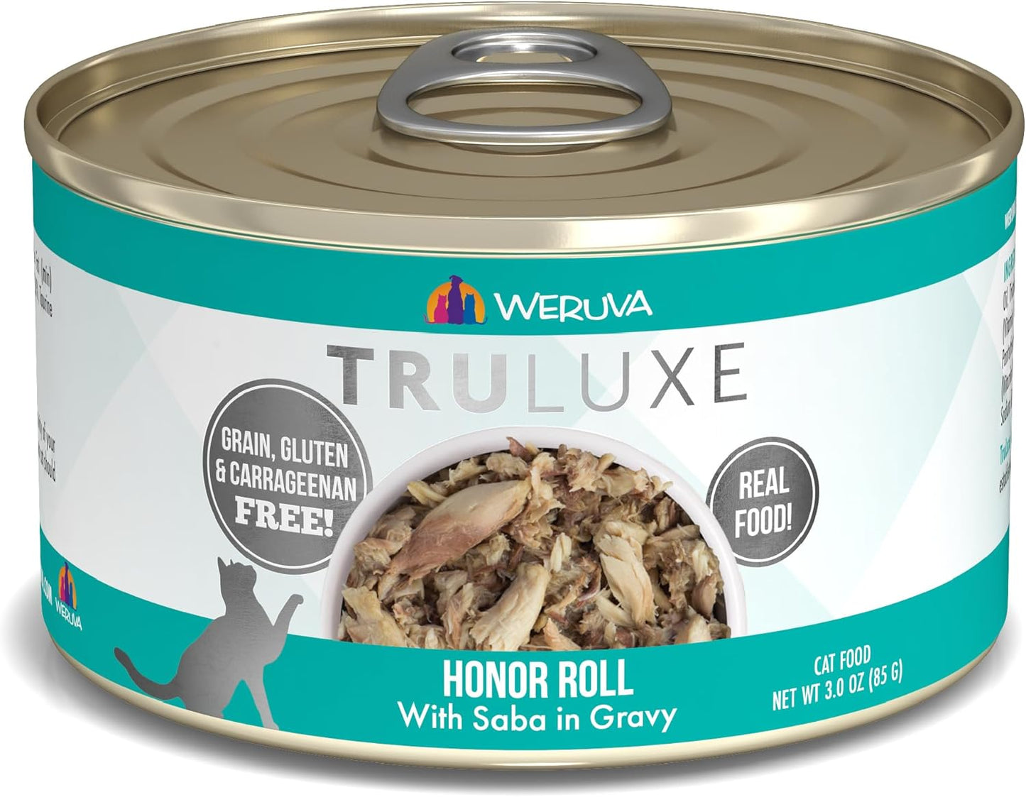 Weruva Truluxe Cat Food, Honor Roll with Wild-Caught Saba in Gravy, 3Oz Can (Pack of 24)
