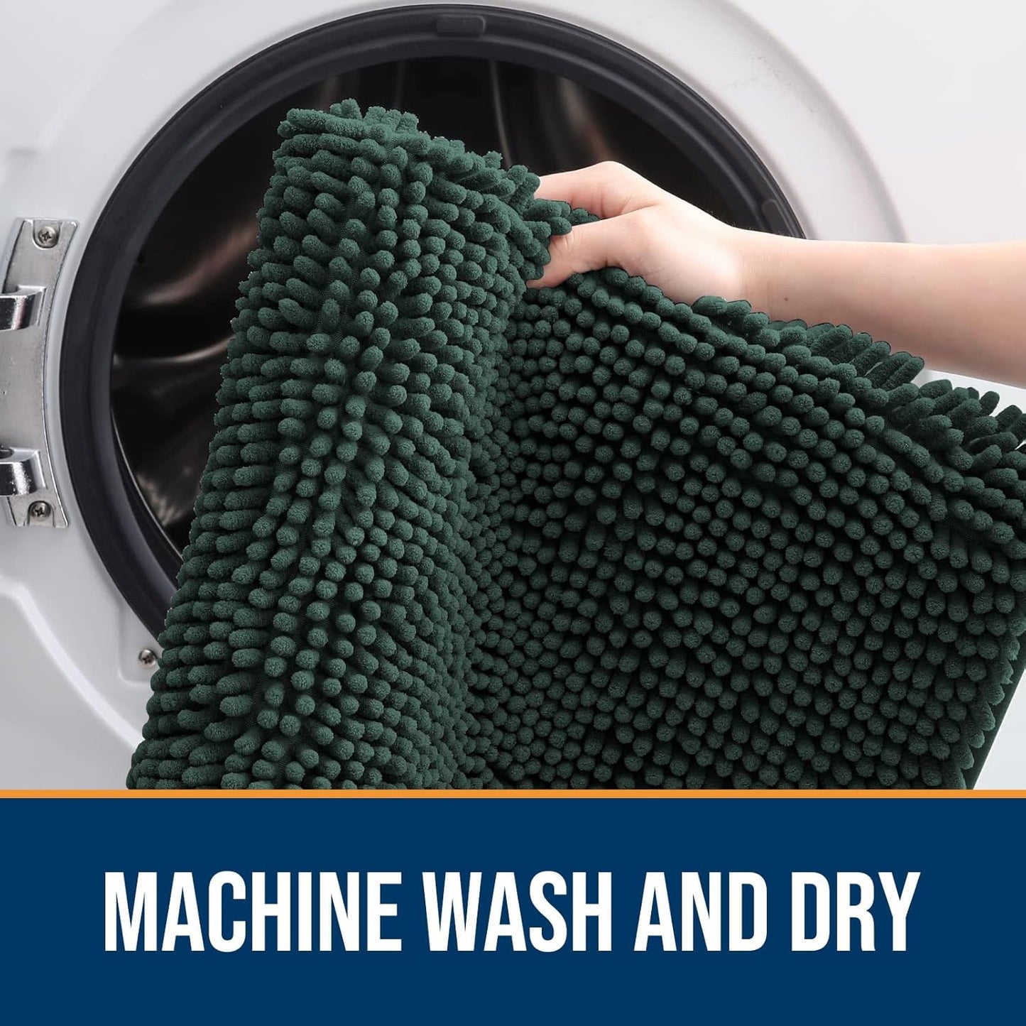 OLANLY Dog Door Mat for Muddy Paws 44x24, Absorbs Moisture and Dirt, Absorbent Non-Slip Washable Doormat, Quick Dry Chenille Mud Mat, Entry Indoor Entryway Carpet for Inside Floor, Blackish Green