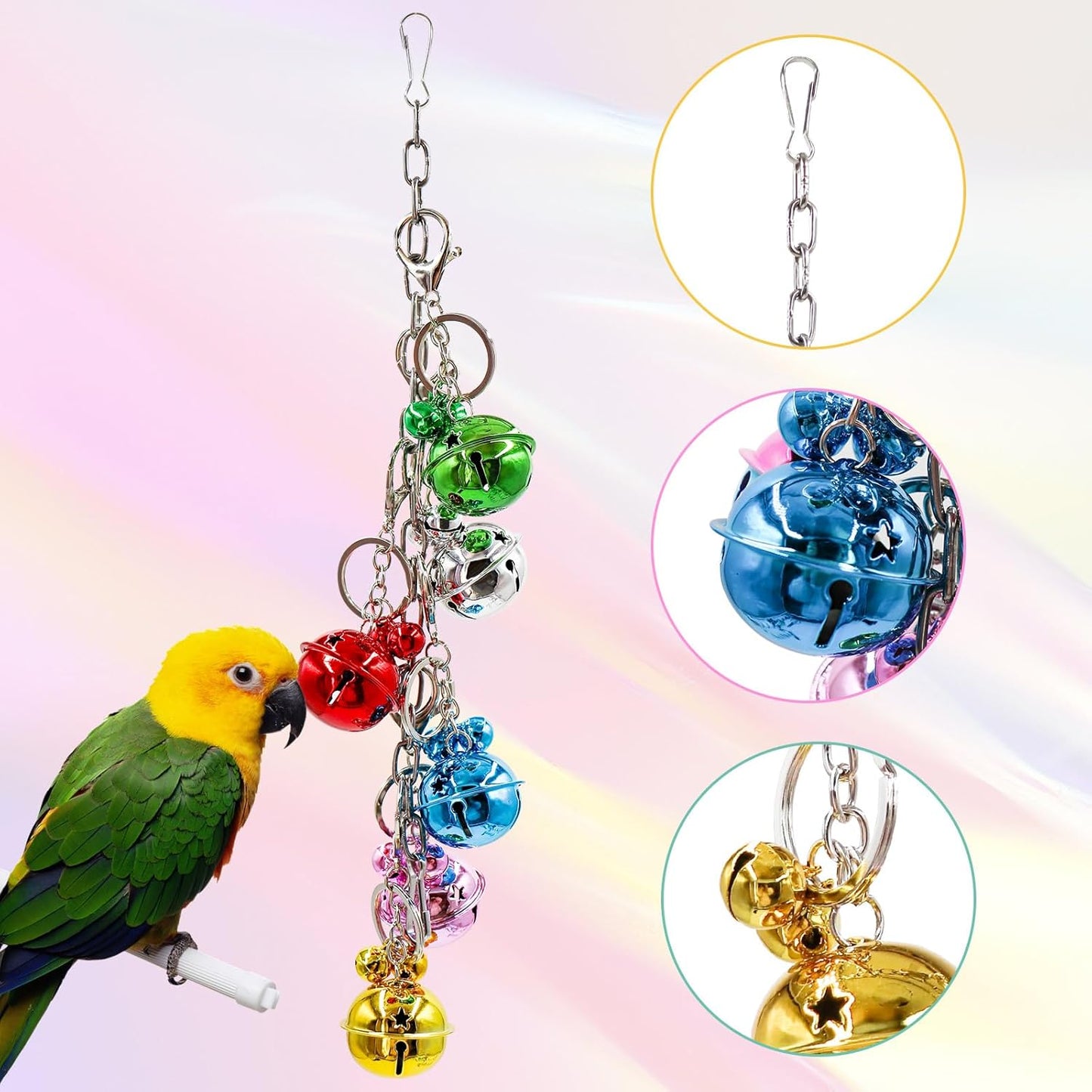 Oooct Bird Swing Bells Toys, Colorful Parrot Metal Bells, Hanging Bird Chewing Toys, Bird Cage Accessories, Suitable for Small to Medium Birds Budgie Lovebirds Conures Parakeets Cockatiels