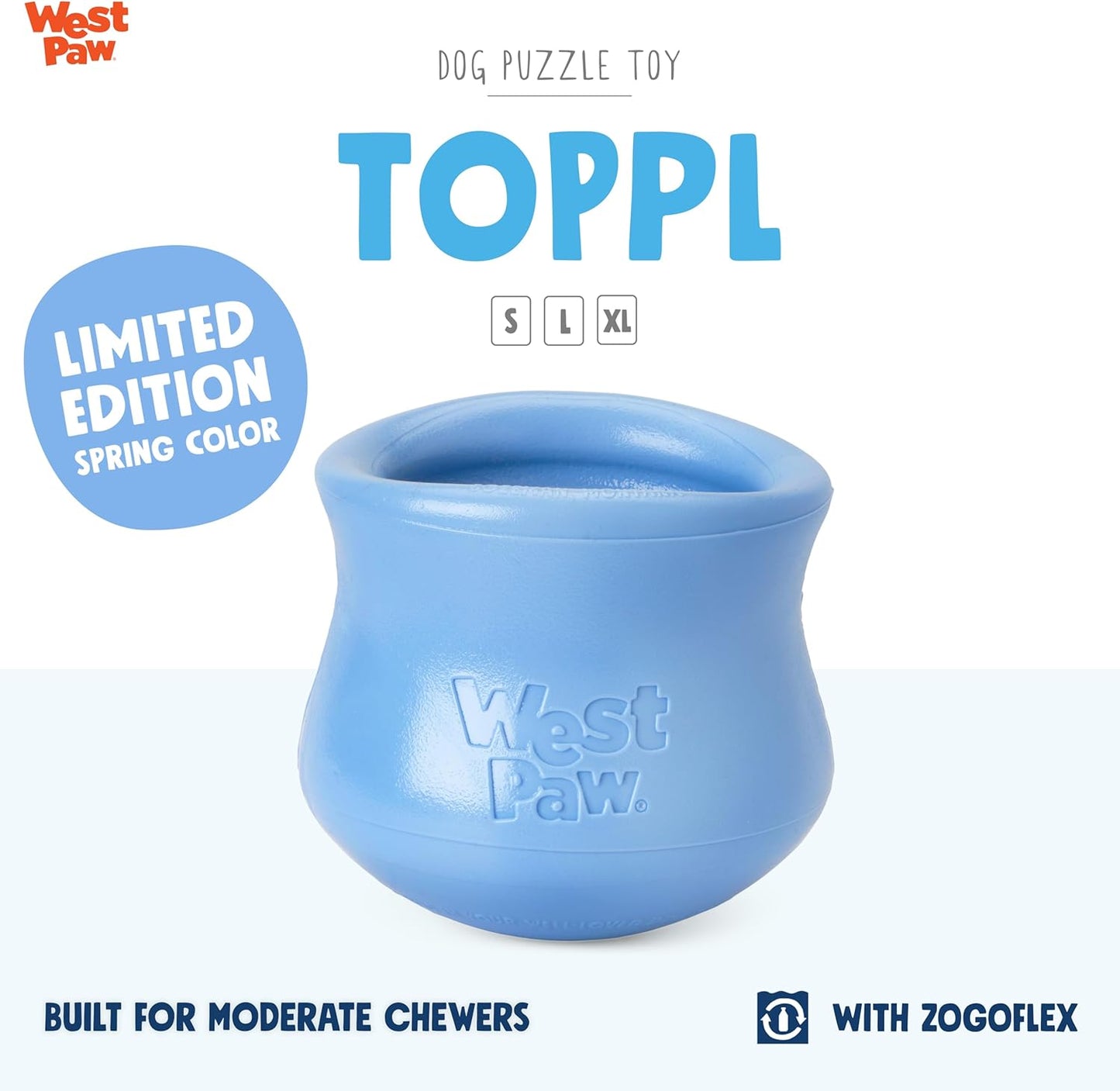 WEST PAW Zogoflex Limited Edition Toppl Treat Dispensing Dog Toy Puzzle – Interactive Chew Toys for Dogs – Dog Toy for Moderate Chewers, Fetch, Catch – Holds Kibble, Treats, X-Large 4.75", Periwinkle