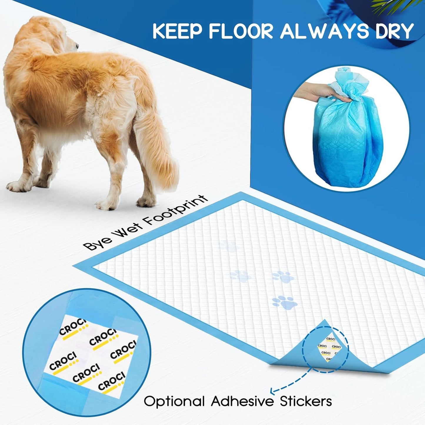 CROCI Dog Pads 28x34in Extra Large, Wee Wee Pads for Dogs Super Absorbent Up to 6 Cups, Disposable (40 Counts)